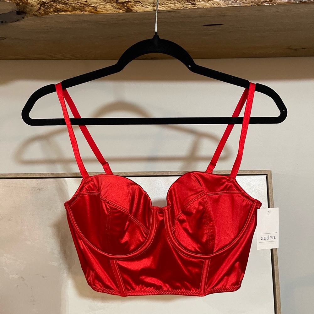 NWT Auden Scarlet Satin Bra Bustier Corset Style